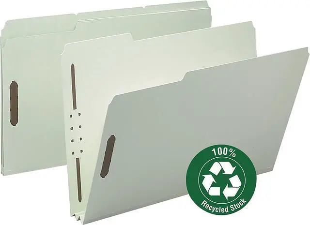 Alt view image 2 of 4 - Pressboard Fastener File Folder, 2 Fasteners, 1/3-Cut Tab, 2" Expansion, Legal Size, Gray/Green, 25 per Box (20004)