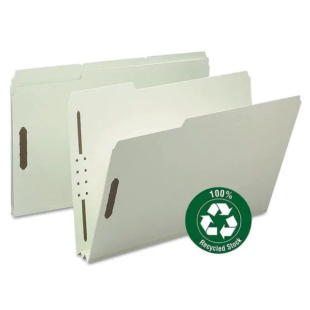 Alt view image 3 of 4 - Pressboard Fastener File Folder, 2 Fasteners, 1/3-Cut Tab, 2" Expansion, Legal Size, Gray/Green, 25 per Box (20004)