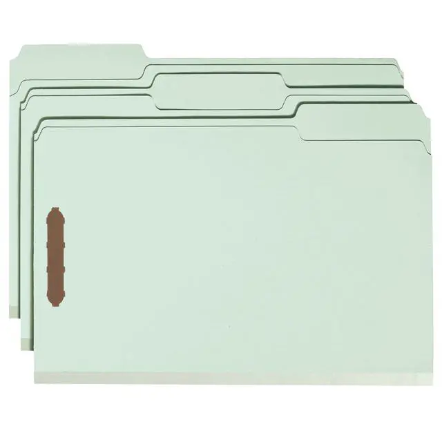 Alt view image 4 of 4 - Pressboard Fastener File Folder, 2 Fasteners, 1/3-Cut Tab, 2" Expansion, Legal Size, Gray/Green, 25 per Box (20004)