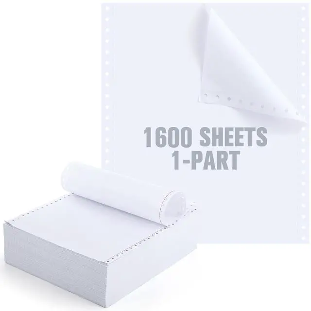 Main image of Blank 9.5x11 Inches Continuous Feed Computer Paper Fanfold for Printers Perforated Edge 1-part, 1600 Sheets Perfect for Receipts, Invoices, Bill List, 92 Bright, 20 lb