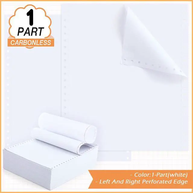 Alt view image 2 of 6 - Blank 9.5x11 Inches Continuous Feed Computer Paper Fanfold for Printers Perforated Edge 1-part, 1600 Sheets Perfect for Receipts, Invoices, Bill List, 92 Bright, 20 lb