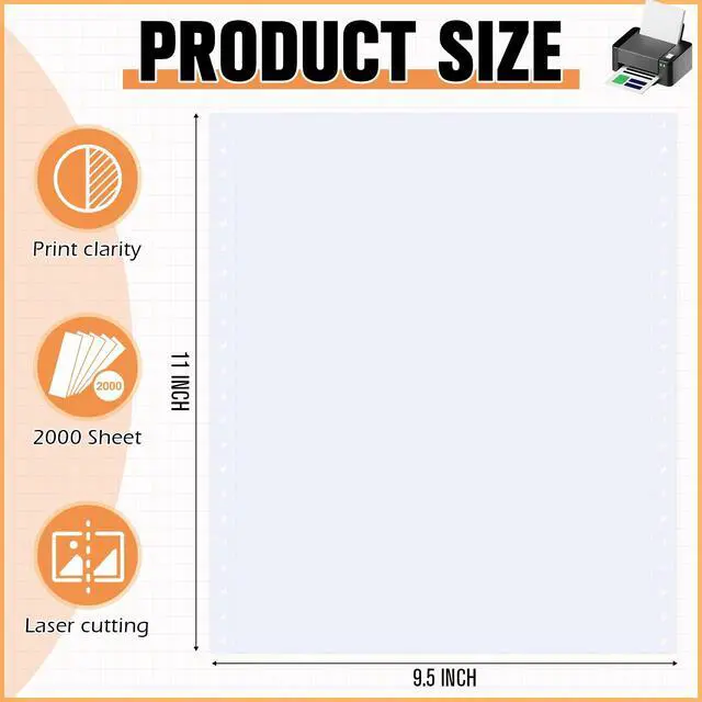 Alt view image 3 of 6 - Blank 9.5x11 Inches Continuous Feed Computer Paper Fanfold for Printers Perforated Edge 1-part, 1600 Sheets Perfect for Receipts, Invoices, Bill List, 92 Bright, 20 lb