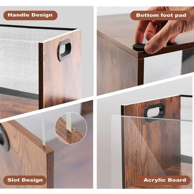 Alt view image 4 of 6 - Vinyl Record Storage Crate 2 Pack, Holds up To 60 LPs, Album Visible Storage Box with Acrylic Front, Handle, Wooden Multi-Purpose Organizer for Records, Magazines and Books, Desktop and Home Office