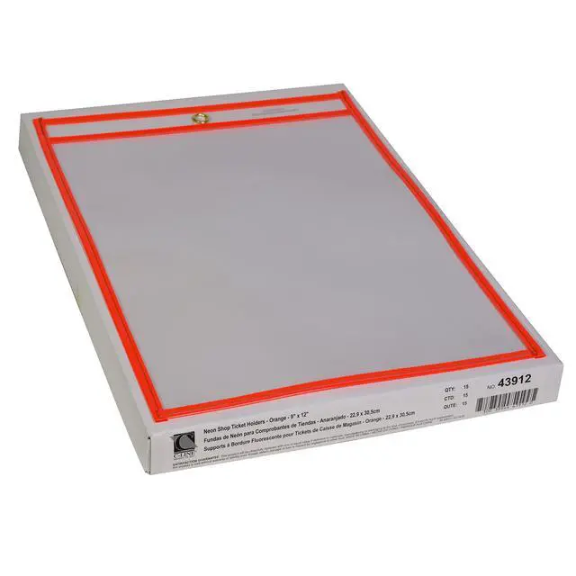 Alt view image 2 of 3 - Neon Stitched Shop Ticket Holders, Orange, Both Sides Clear, 9 x 12 Inches, 15 per Box (43912) (Pack of 5)