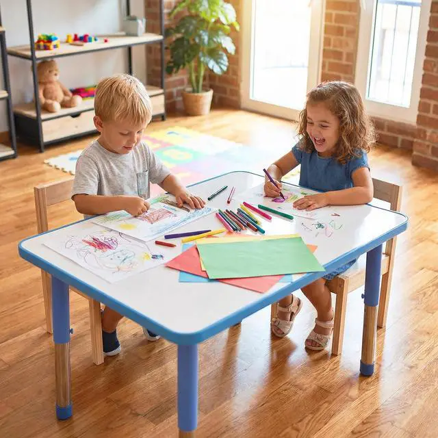 Alt view image 2 of 6 - 48 X 30 Dry Erase Rectangle Activity Table, Adjustable Height (15"-24") Magnetic Whiteboard Table with Ball Glides, Ideal for Writing & Drawing, Daycares, Preschools, Classroom, Home