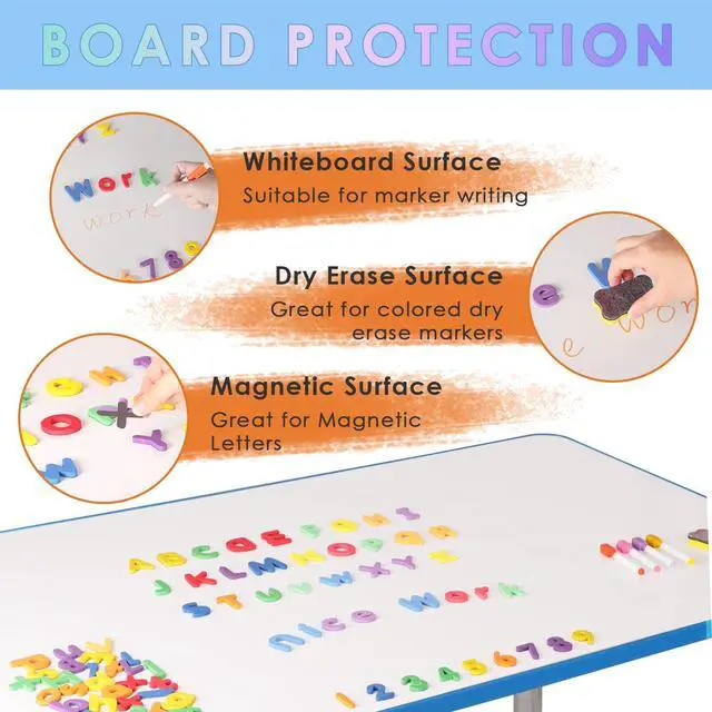 Alt view image 6 of 6 - 48 X 30 Dry Erase Rectangle Activity Table, Adjustable Height (15"-24") Magnetic Whiteboard Table with Ball Glides, Ideal for Writing & Drawing, Daycares, Preschools, Classroom, Home