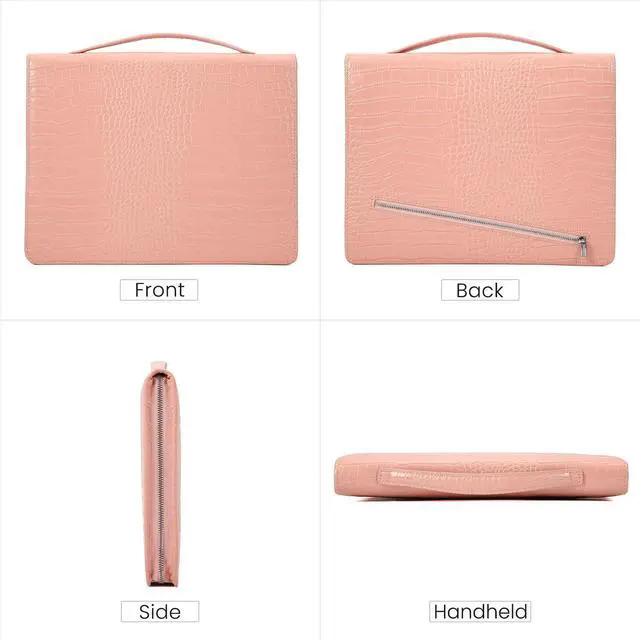 Alt view image 6 of 6 - Croc-Pattern Leather Portfolio for Women with Handle, 11-13 inch iPad Holder Padfolio, Aesthetic Office Professional Organizer, Zippered Resume Binder for Interviews & Graduation Gift, Pink