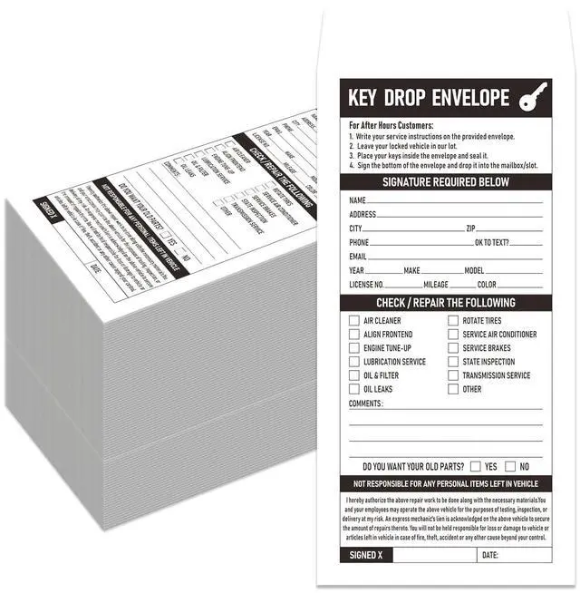 Main image of 1000 Pcs Key Drop Envelopes for Overnight or Early Birds, 4-1/8x9-1/2 Inch Key Envelopes for Auto Shop Supplies or Automotive Supplies(White)