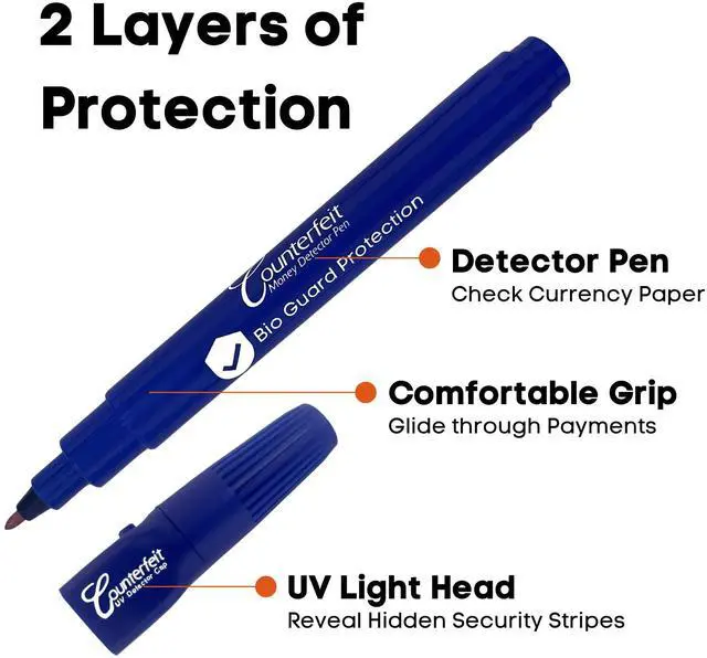 Alt view image 2 of 6 - BioGuard Dual Test Counterfeit Money Detector Pen withUV Light Head (6 Pack Dual Test)