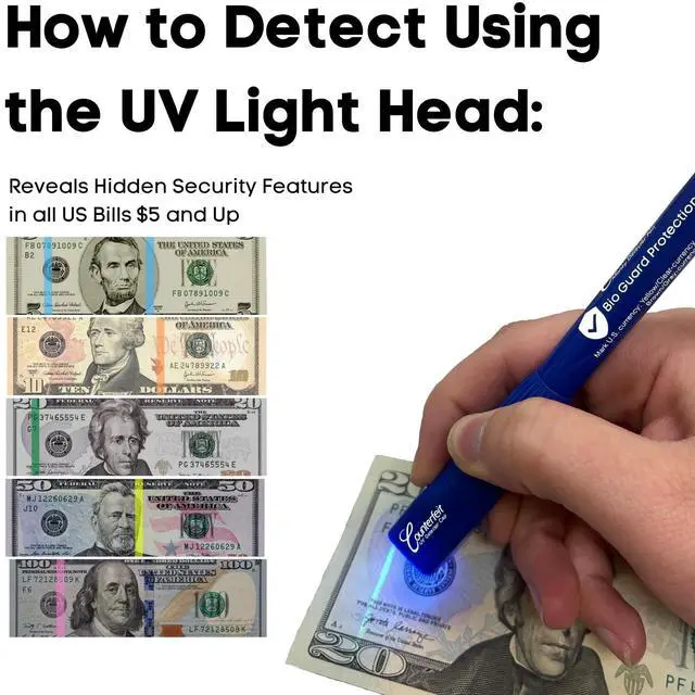 Alt view image 3 of 6 - BioGuard Dual Test Counterfeit Money Detector Pen withUV Light Head (6 Pack Dual Test)