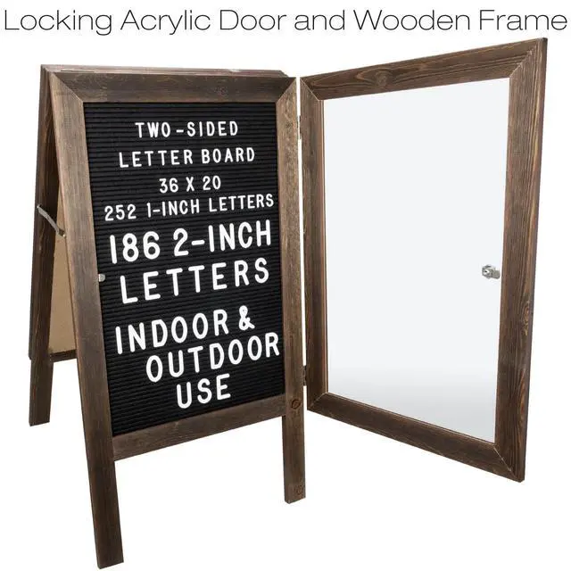 Alt view image 3 of 6 - Large Wooden A-Frame Sign 36x20 Felt Letter Board with Changeable Letters & Enclosure-Freestanding Rustic Vintage Message Felt Board-Double Sided Display-Standing Sidewalk Sign