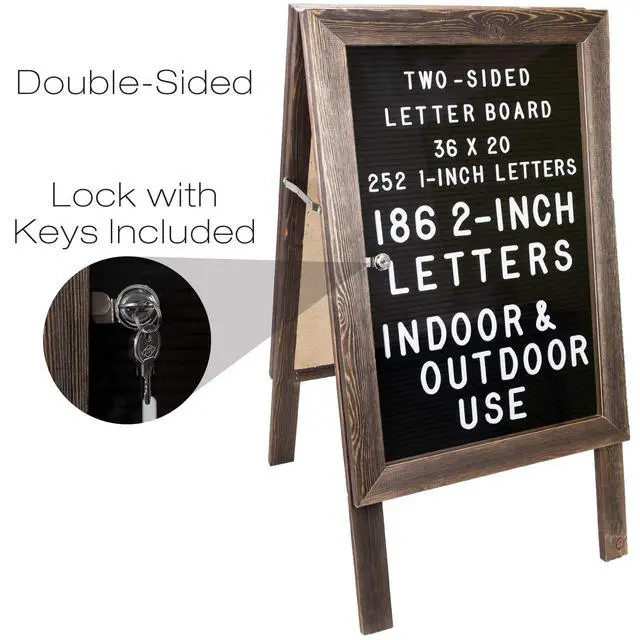 Alt view image 4 of 6 - Large Wooden A-Frame Sign 36x20 Felt Letter Board with Changeable Letters & Enclosure-Freestanding Rustic Vintage Message Felt Board-Double Sided Display-Standing Sidewalk Sign