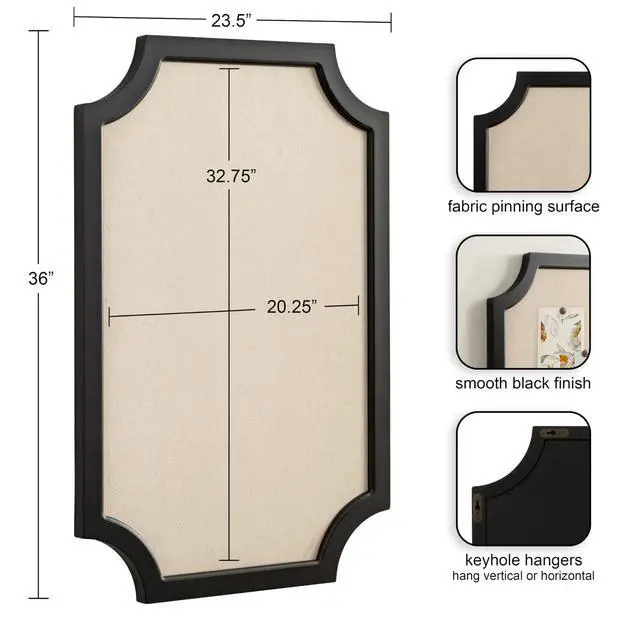 Alt view image 2 of 6 - Hogan Framed Scalloped Decorative Wall Pinboard; Black; 24 x 36; Rustic Modern Farmhouse Bulletin Board for Wall Organization and Decorative Displays
