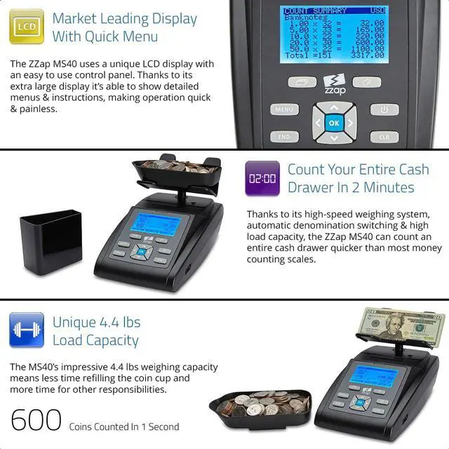 Alt view image 3 of 6 - MS40 Bill & Coin Counting Scale - Money Cash Currency Weighing Machine