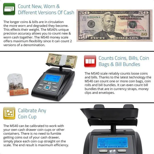 Alt view image 4 of 6 - MS40 Bill & Coin Counting Scale - Money Cash Currency Weighing Machine