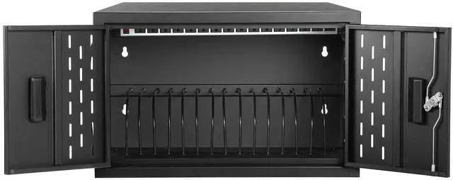 Main image of 16-Device Charging Station, Black | Wall-Mount Charging Cabinet, For Laptops/Tablets/Chromebooks, Storage Carts, Classroom/Library/Office, Lockable