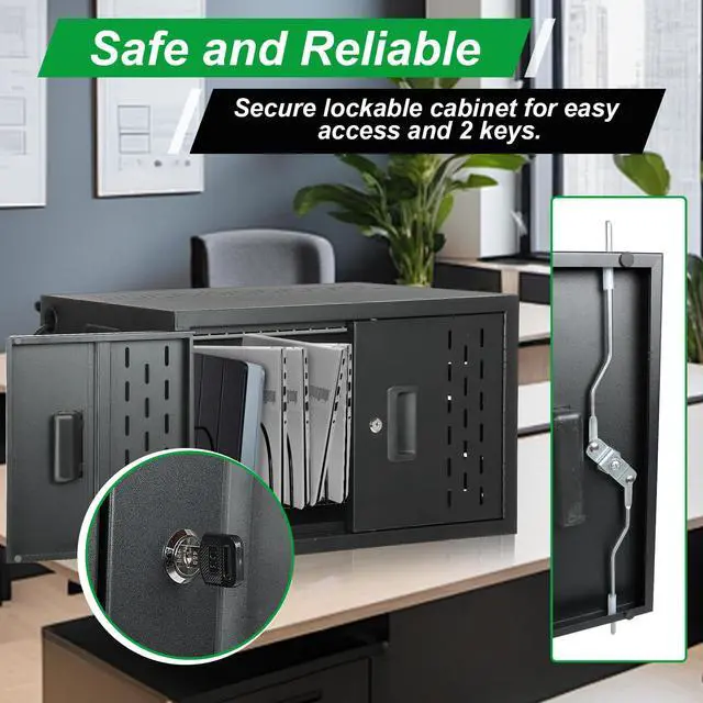 Alt view image 5 of 6 - 16-Device Charging Station, Black | Wall-Mount Charging Cabinet, For Laptops/Tablets/Chromebooks, Storage Carts, Classroom/Library/Office, Lockable