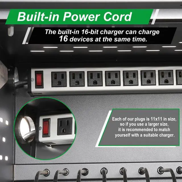 Alt view image 6 of 6 - 16-Device Charging Station, Black | Wall-Mount Charging Cabinet, For Laptops/Tablets/Chromebooks, Storage Carts, Classroom/Library/Office, Lockable