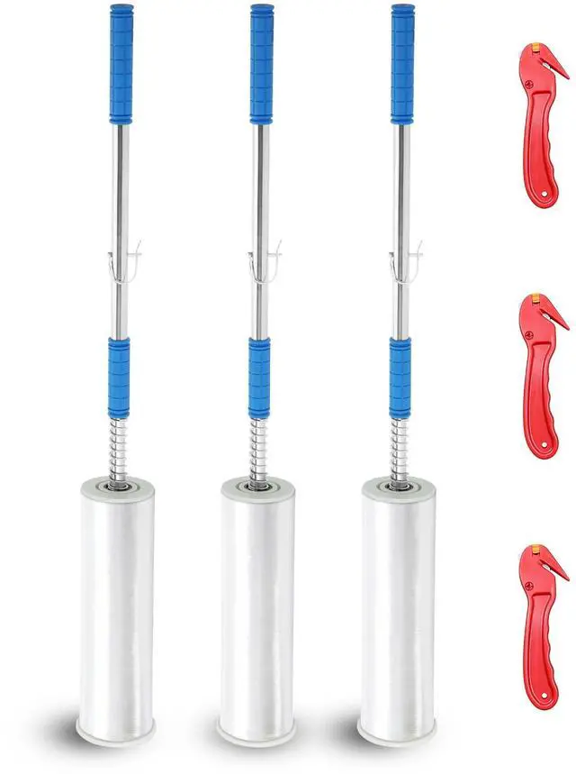 Main image of 3-Pack Long Handle Stretch Wrap Dispenser with Safety Knife, Stretch Wrap Dispenser Long 48" Wrap Pole for Pallet Wrap Stretch Film, Rolls 1.5" to 3" Diamater, Fits 12"-24" Rolls (Film Not Included)