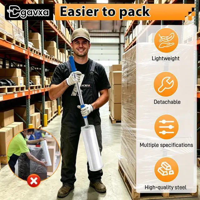 Alt view image 3 of 6 - 3-Pack Long Handle Stretch Wrap Dispenser with Safety Knife, Stretch Wrap Dispenser Long 48" Wrap Pole for Pallet Wrap Stretch Film, Rolls 1.5" to 3" Diamater, Fits 12"-24" Rolls (Film Not Included)