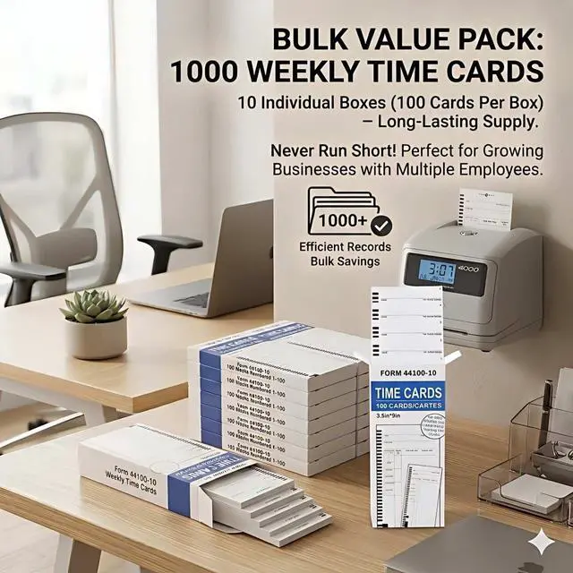Alt view image 3 of 6 - 1000 44100-10 Weekly Time Cards, Compatible with Pyramid 4000 & 5000 Series | Fits 4000Pro/4000ProK; Weekly Single-Sided, 3.5 x 9 in, 10 Boxes of 100
