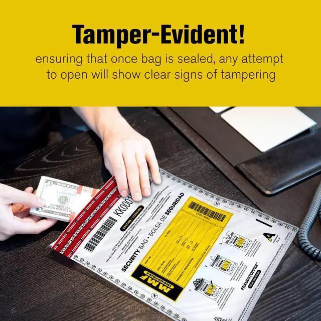 Alt view image 3 of 6 - Cash Transmittal Bags | 12W x 16H | Pack of 100 | Unique Alphanumeric Numbering | Self-Sealing Adhesive | Four Tamper Indicators | Folded Bottom | Deposit Plastic Bags