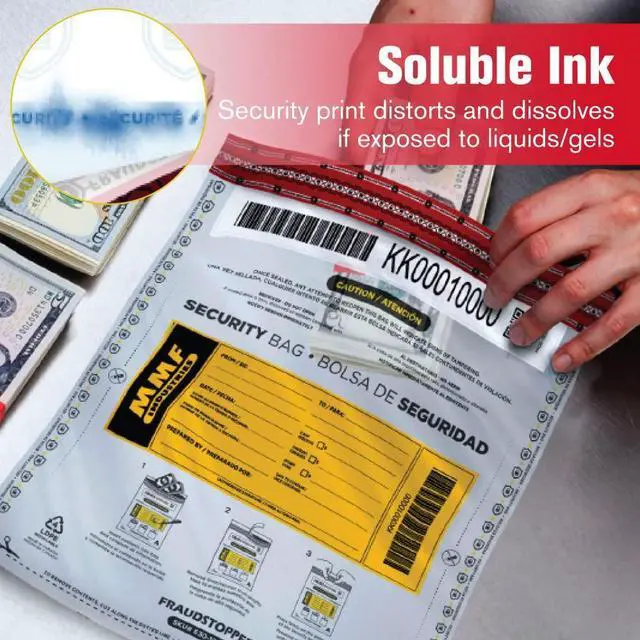 Alt view image 4 of 6 - Cash Transmittal Bags | 12W x 16H | Pack of 100 | Unique Alphanumeric Numbering | Self-Sealing Adhesive | Four Tamper Indicators | Folded Bottom | Deposit Plastic Bags