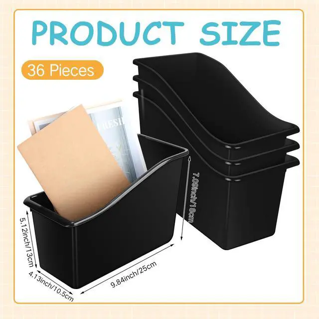 Alt view image 3 of 6 - 36 Pcs Book Bins for Classroom Plastic Binder Holder Magazine Stuff Folder File Organizer Box for Home Office School Supplies (Black)