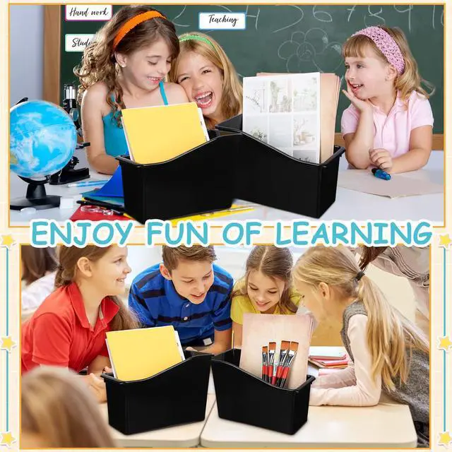 Alt view image 4 of 6 - 36 Pcs Book Bins for Classroom Plastic Binder Holder Magazine Stuff Folder File Organizer Box for Home Office School Supplies (Black)