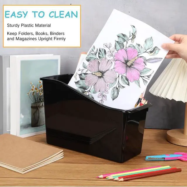 Alt view image 6 of 6 - 36 Pcs Book Bins for Classroom Plastic Binder Holder Magazine Stuff Folder File Organizer Box for Home Office School Supplies (Black)