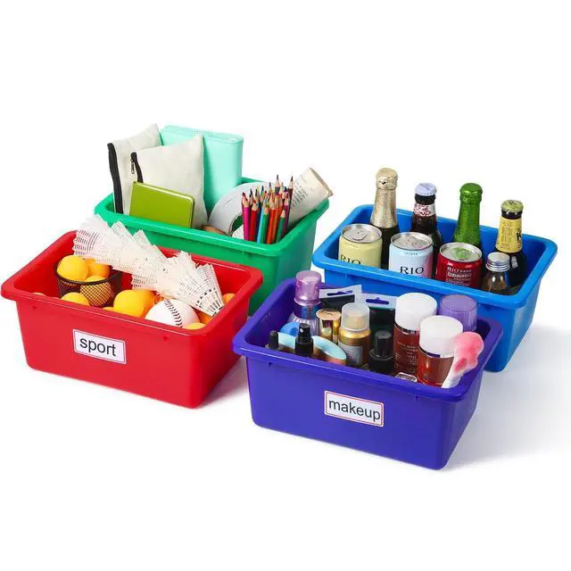 Alt view image 2 of 6 - 24 Pack Book Bins for Classroom Plastic Cubby Storage Bins Colored Kids Toy Organizer Container with 120 Pcs Self Adhesive Label for Student Teacher Library School Office Home(Rainbow Color)