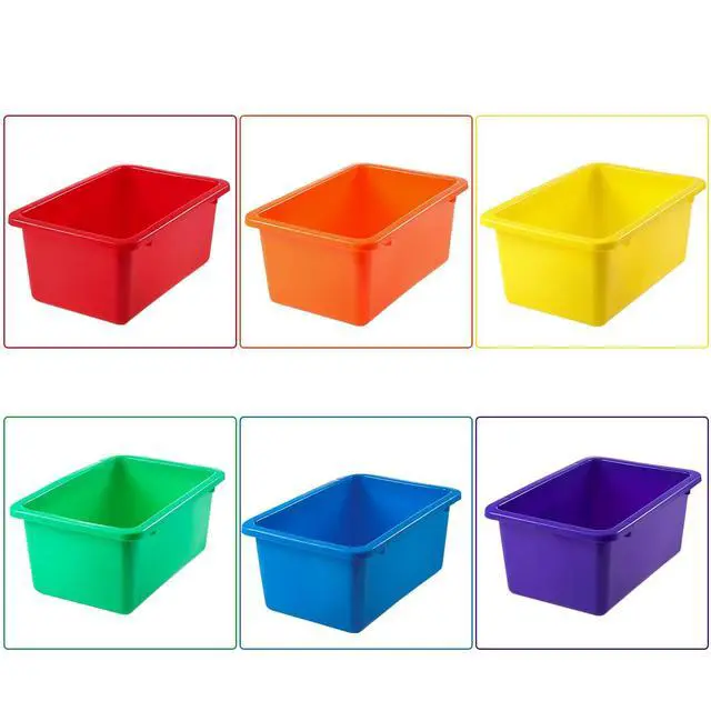 Alt view image 3 of 6 - 24 Pack Book Bins for Classroom Plastic Cubby Storage Bins Colored Kids Toy Organizer Container with 120 Pcs Self Adhesive Label for Student Teacher Library School Office Home(Rainbow Color)