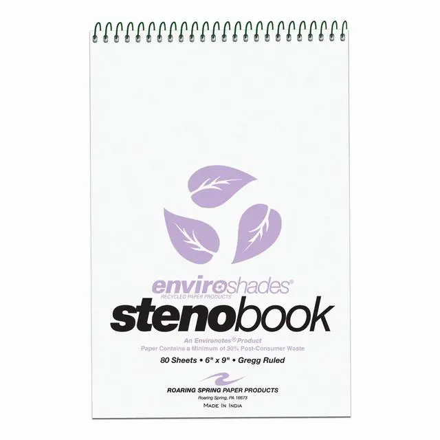 Alt view image 2 of 6 - Enviroshades Colored Steno Books, 24 Pack of Memo Pads, Recycled Orchid Paper, 6" x 9", 80 Sheets, Gregg Ruled, Perforated, Wirebound, Heavy Chipboard Back