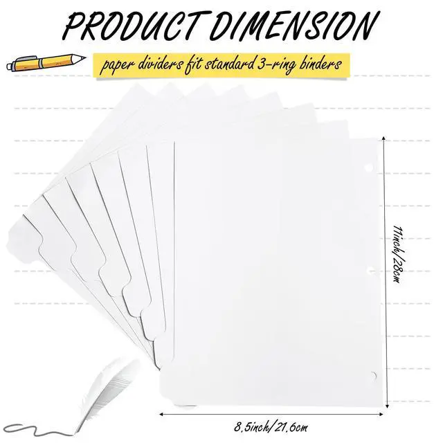 Alt view image 2 of 6 - 60 Set 8 Tab Dividers for 3 Ring Binder,1/8 Cut Tab,White
