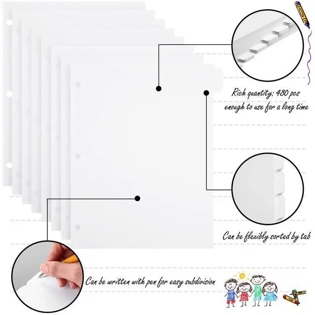 Alt view image 4 of 6 - 60 Set 8 Tab Dividers for 3 Ring Binder,1/8 Cut Tab,White