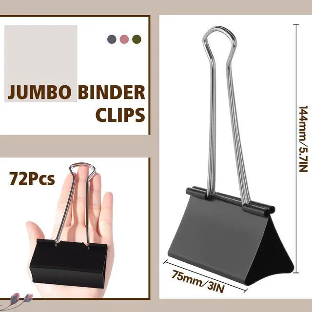 Alt view image 2 of 6 - 72 Pcs 3 Inch Jumbo Binder Clips Extra Large Binder Clips Bulk Black Big Heavy Duty Metal Giant Large Paper Clamps for Office and Home Supplies Organization Kitchen Food Bags Drawing