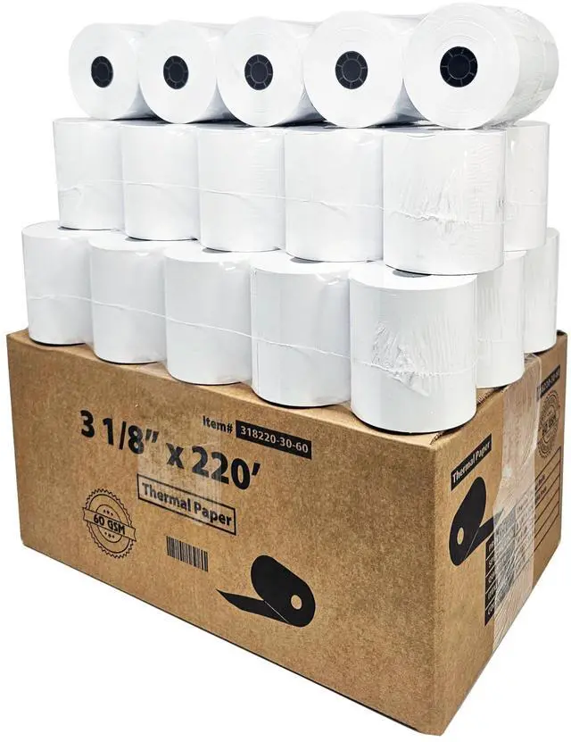 Main image of (30 Rolls - 60 GSM Heavy Thermal) 3 1/8 x 230 Thermal Paper Receipt Rolls fits all Clover POS Cash Register Printers, Star Micronics SCP700 TSP100 TSP300 TSP400 from