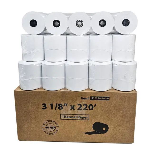 Alt view image 2 of 6 - (30 Rolls - 60 GSM Heavy Thermal) 3 1/8 x 230 Thermal Paper Receipt Rolls fits all Clover POS Cash Register Printers, Star Micronics SCP700 TSP100 TSP300 TSP400 from
