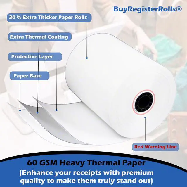 Alt view image 6 of 6 - (30 Rolls - 60 GSM Heavy Thermal) 3 1/8 x 230 Thermal Paper Receipt Rolls fits all Clover POS Cash Register Printers, Star Micronics SCP700 TSP100 TSP300 TSP400 from