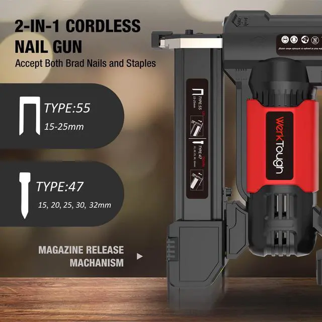Alt view image 5 of 6 - 20v Cordless Staple Gun Brad Nailer 2 in 1 Aluminum Metal magzine 1 Hour Fast Charger 2000mA Lithium Battery 2000pcs Free Staples(90 4/51000+18GA 1x1000) in Tool Case