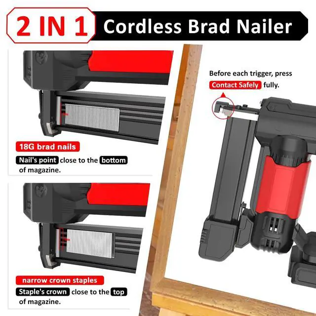 Alt view image 6 of 6 - 20v Cordless Staple Gun Brad Nailer 2 in 1 Aluminum Metal magzine 1 Hour Fast Charger 2000mA Lithium Battery 2000pcs Free Staples(90 4/51000+18GA 1x1000) in Tool Case