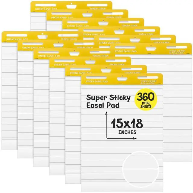 Main image of 12 Pcs Chart Paper Lined Sticky Easel Pad, 30 Sheets/Pad 15 x 18 Inch Flip Large Chart Paper Sticky for Wall, Self Stick Easel Pads for Office School Classroom Residue-free & Easyremoval