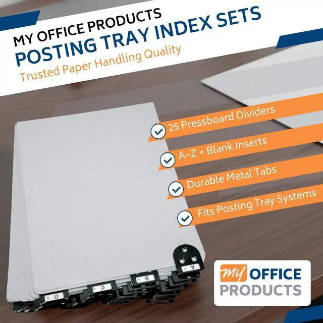 Alt view image 2 of 6 - Martin Yale 14254 Posting Tray Index Set, 25 Press-Board Dividers for 6" x 9" Sheets, Includes A-Z Categories and Blank Inserts, Metal Tab Index