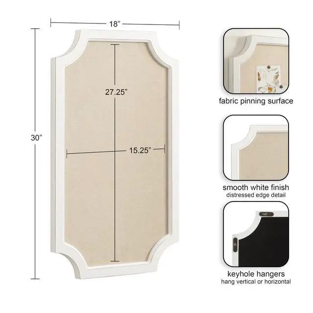 Alt view image 2 of 6 - Hogan Framed Scalloped Decorative Wall Pinboard; White; 18 x 30; Rustic Modern Farmhouse Bulletin Board for Wall Organization and Decorative Displays