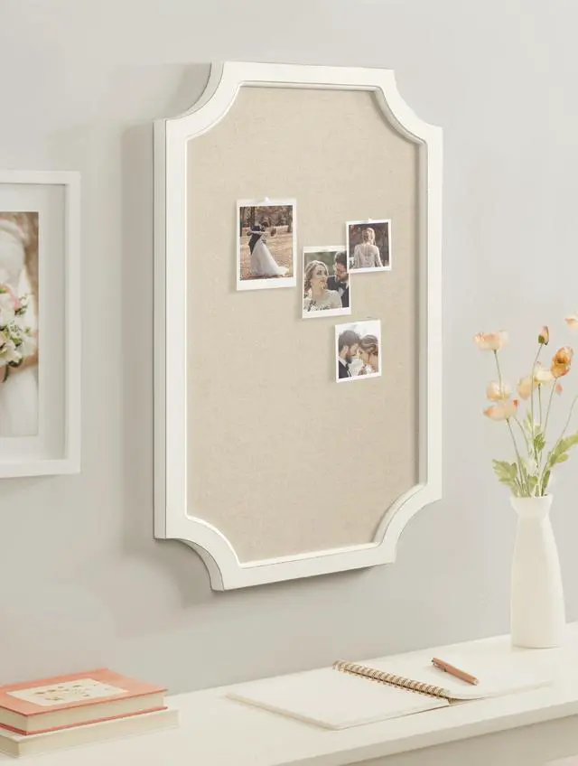 Alt view image 3 of 6 - Hogan Framed Scalloped Decorative Wall Pinboard; White; 18 x 30; Rustic Modern Farmhouse Bulletin Board for Wall Organization and Decorative Displays