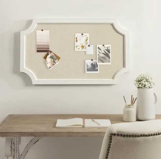 Alt view image 4 of 6 - Hogan Framed Scalloped Decorative Wall Pinboard; White; 18 x 30; Rustic Modern Farmhouse Bulletin Board for Wall Organization and Decorative Displays