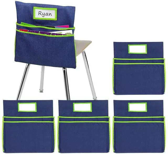 Main image of 16PCS Chairback Buddy Pockets Chart with 2 Heavy Duty Storage Pocket,School Supplies Chair Back,Standard Denim Storage Organizer for Classroom Chair (Green)