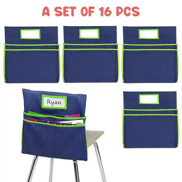 Alt view image 2 of 6 - 16PCS Chairback Buddy Pockets Chart with 2 Heavy Duty Storage Pocket,School Supplies Chair Back,Standard Denim Storage Organizer for Classroom Chair (Green)