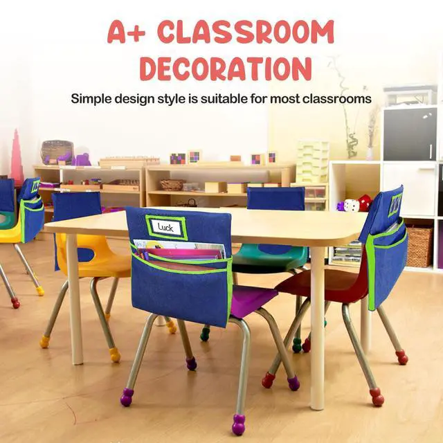 Alt view image 3 of 6 - 16PCS Chairback Buddy Pockets Chart with 2 Heavy Duty Storage Pocket,School Supplies Chair Back,Standard Denim Storage Organizer for Classroom Chair (Green)