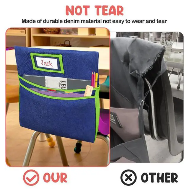Alt view image 4 of 6 - 16PCS Chairback Buddy Pockets Chart with 2 Heavy Duty Storage Pocket,School Supplies Chair Back,Standard Denim Storage Organizer for Classroom Chair (Green)